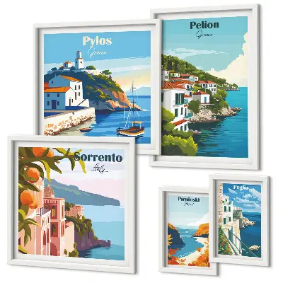 Krajolici grčkih otoka set od 5 slika u okviru