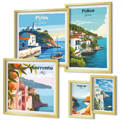 Krajolici grčkih otoka set od 5 slika u okviru