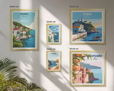 Krajolici grčkih otoka set od 5 slika u okviru