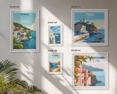 Krajolici grčkih otoka set od 5 slika u okviru