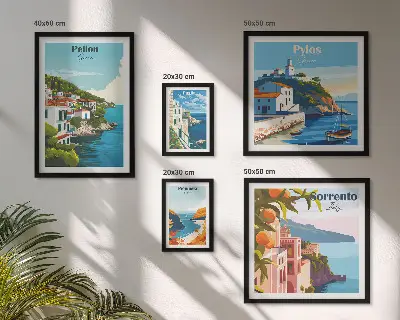 Krajolici grčkih otoka set od 5 slika u okviru
