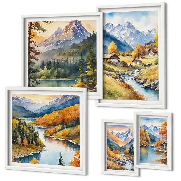 Set slika Planinski krajolici riječne doline iznad kauča
