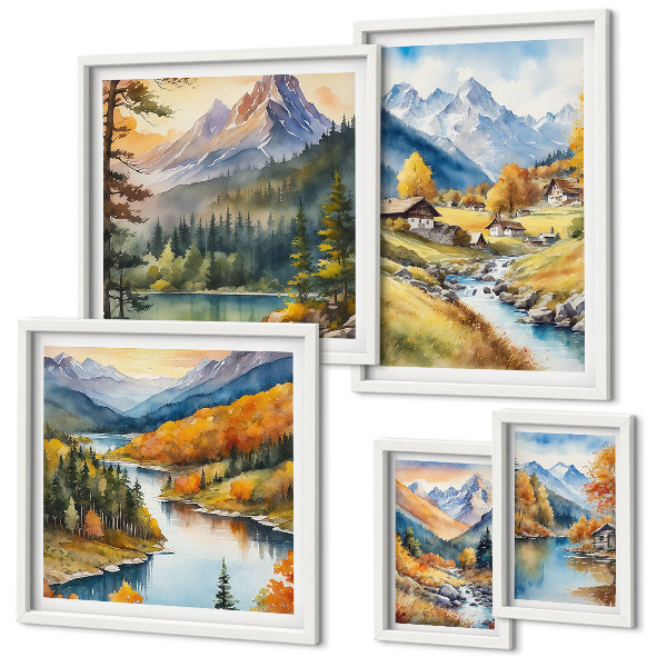 Set slika iznad kauča Planinski krajolici riječne doline
