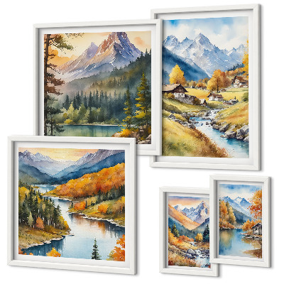 Set slika iznad kauča Planinski krajolici riječne doline
