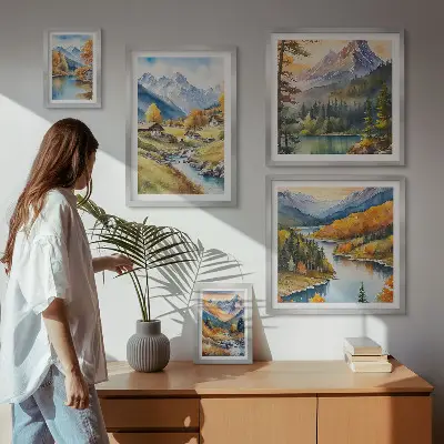 Set slika Planinski krajolici riječne doline iznad kauča
