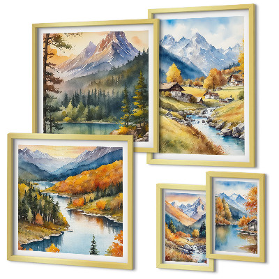 Set slika iznad kauča Planinski krajolici riječne doline