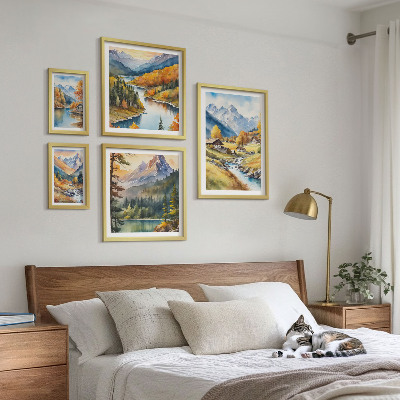 Set slika iznad kauča Planinski krajolici riječne doline