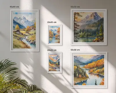 Set slika Planinski krajolici riječne doline iznad kauča