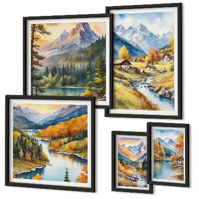 Set slika Planinski krajolici riječne doline iznad kauča