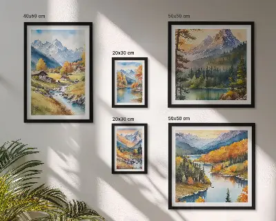 Set slika Planinski krajolici riječne doline iznad kauča