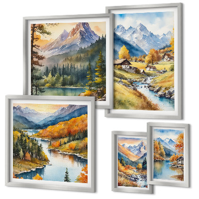 Set slika iznad kauča Planinski krajolici riječne doline