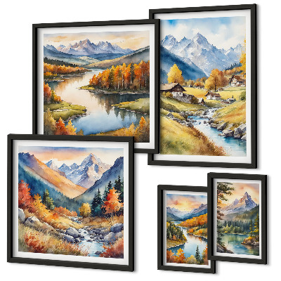 Set slika iznad kauča Krajolici planina, rijeka, šuma