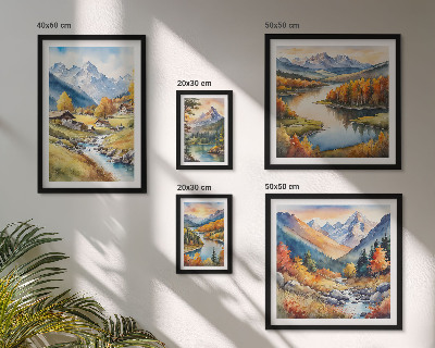 Set slika iznad kauča Krajolici planina, rijeka, šuma