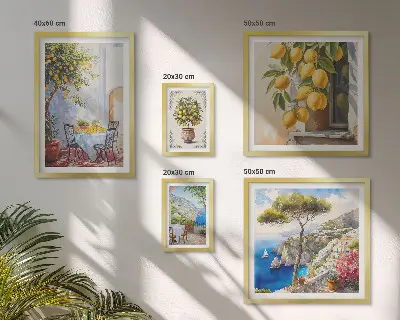 Set slika iznad kauča motivi citrusa inspirirani suncem