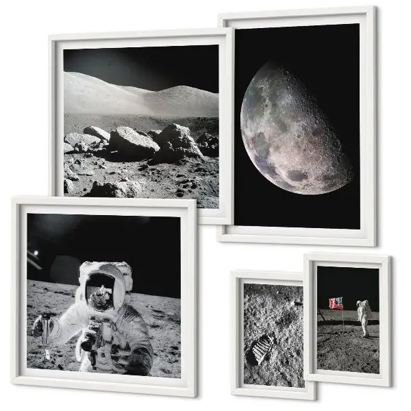 Set slika Mjesečevi krajolici s astronautom set za postavljanje iznad kauča