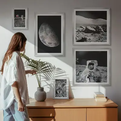 Set slika Mjesečevi krajolici s astronautom set za postavljanje iznad kauča