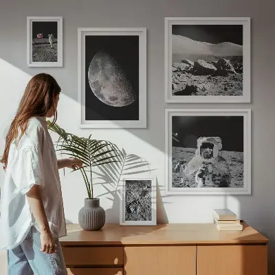 Set slika Mjesečevi krajolici s astronautom set za postavljanje iznad kauča