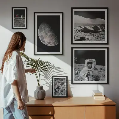 Set slika Mjesečevi krajolici s astronautom set za postavljanje iznad kauča