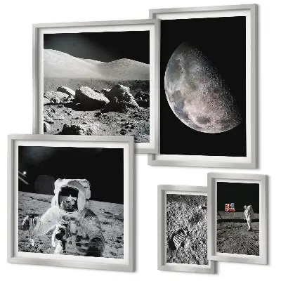 Set slika Mjesečevi krajolici s astronautom set za postavljanje iznad kauča