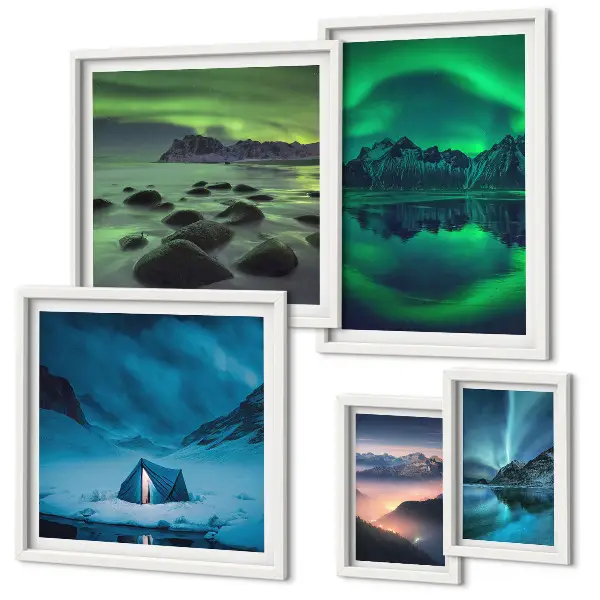 Zimski krajolici planina Aurora set slika iznad kauča
