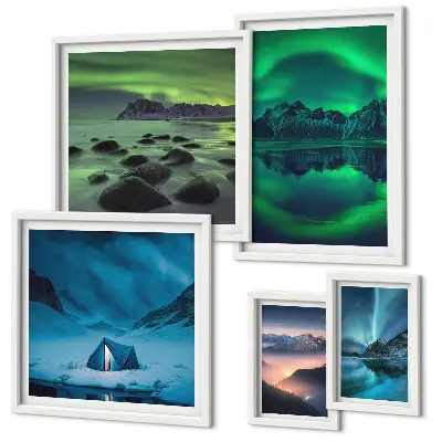 Zimski krajolici planina Aurora set slika iznad kauča