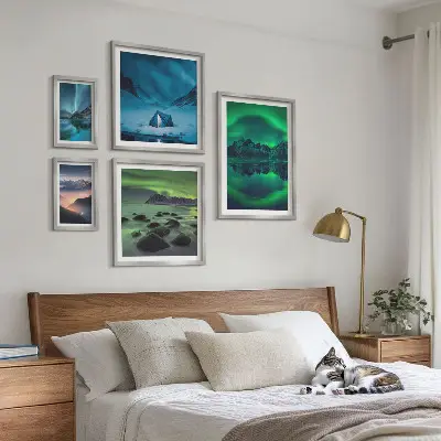 Zimski krajolici planina Aurora set slika iznad kauča