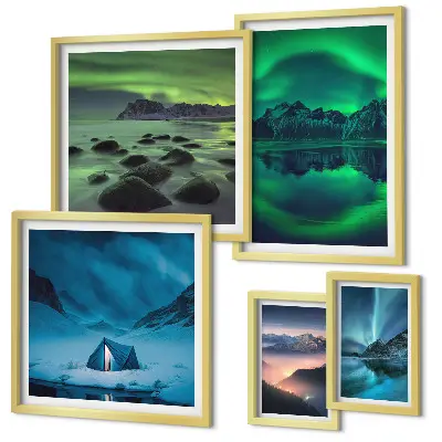 Zimski krajolici planina Aurora set slika iznad kauča
