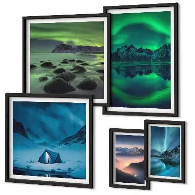 Zimski krajolici planina Aurora set slika iznad kauča
