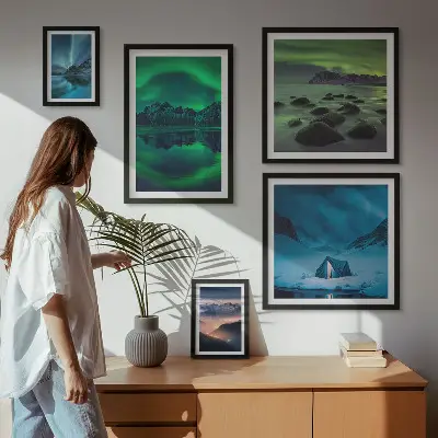 Zimski krajolici planina Aurora set slika iznad kauča