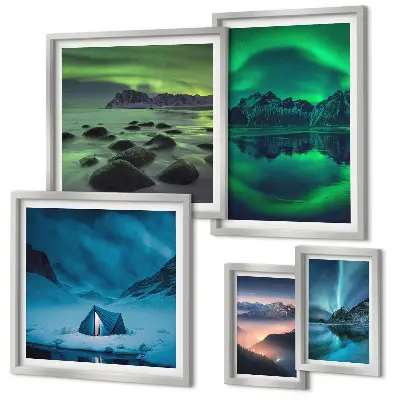 Zimski krajolici planina Aurora set slika iznad kauča