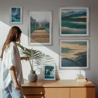 Set od 5 slika u okviru motiv krajolika s planinama i slapovima