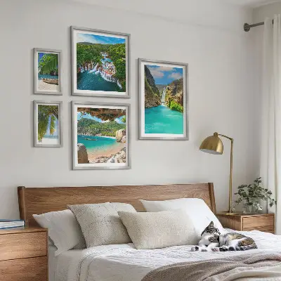 Set slika iznad kauča tropski vodopad na plaži