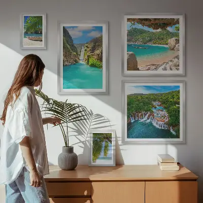 Set slika iznad kauča tropski vodopad na plaži