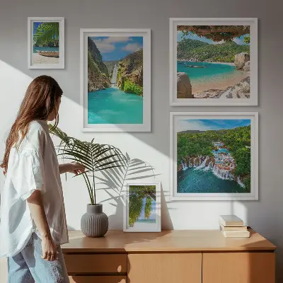Set slika iznad kauča tropski vodopad na plaži
