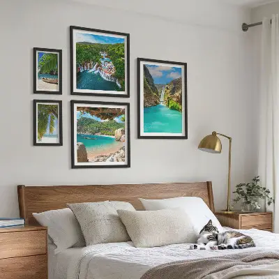 Set slika iznad kauča tropski vodopad na plaži
