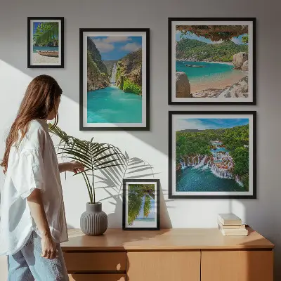 Set slika iznad kauča tropski vodopad na plaži