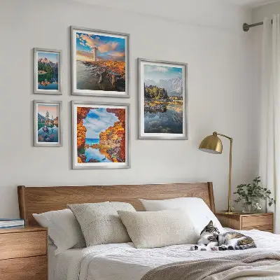 Set slika iznad kauča prirodni planinski pejzaži s vodom