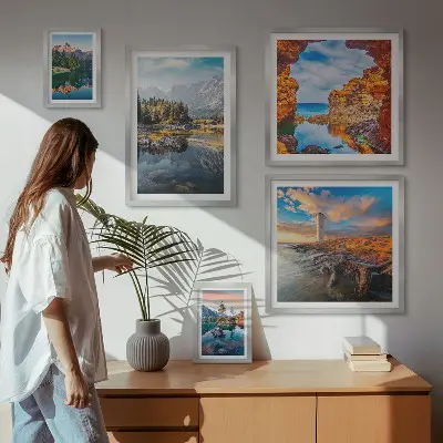 Set slika iznad kauča prirodni planinski pejzaži s vodom