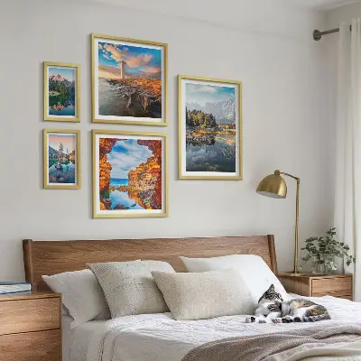 Set slika iznad kauča prirodni planinski pejzaži s vodom
