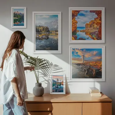 Set slika iznad kauča prirodni planinski pejzaži s vodom