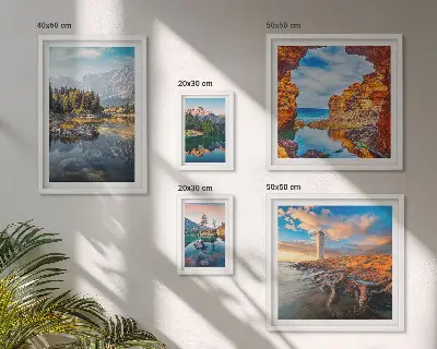 Set slika iznad kauča prirodni planinski pejzaži s vodom