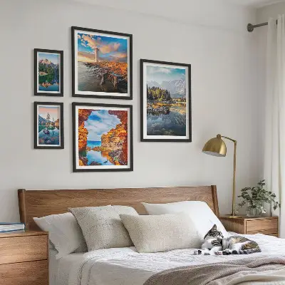 Set slika iznad kauča prirodni planinski pejzaži s vodom