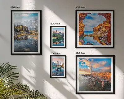 Set slika iznad kauča prirodni planinski pejzaži s vodom