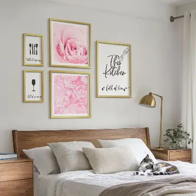 Set od 5 slika u okviru kuhinjske inspiracije s motivom ruža