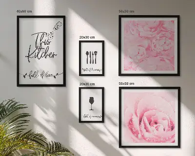 Set od 5 slika u okviru kuhinjske inspiracije s motivom ruža