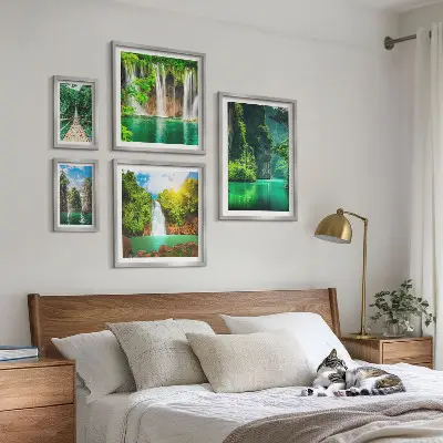 Set slika iznad kauča zelena priroda s tropskim slapovima
