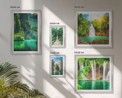 Set slika iznad kauča zelena priroda s tropskim slapovima