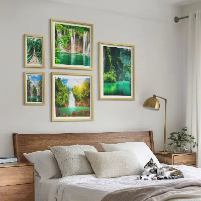 Set slika iznad kauča zelena priroda s tropskim slapovima