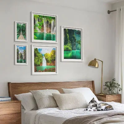 Set slika iznad kauča zelena priroda s tropskim slapovima