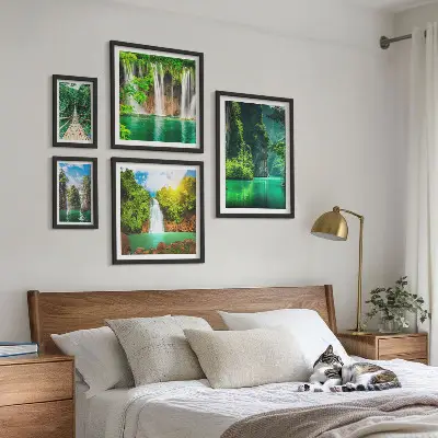 Set slika iznad kauča zelena priroda s tropskim slapovima